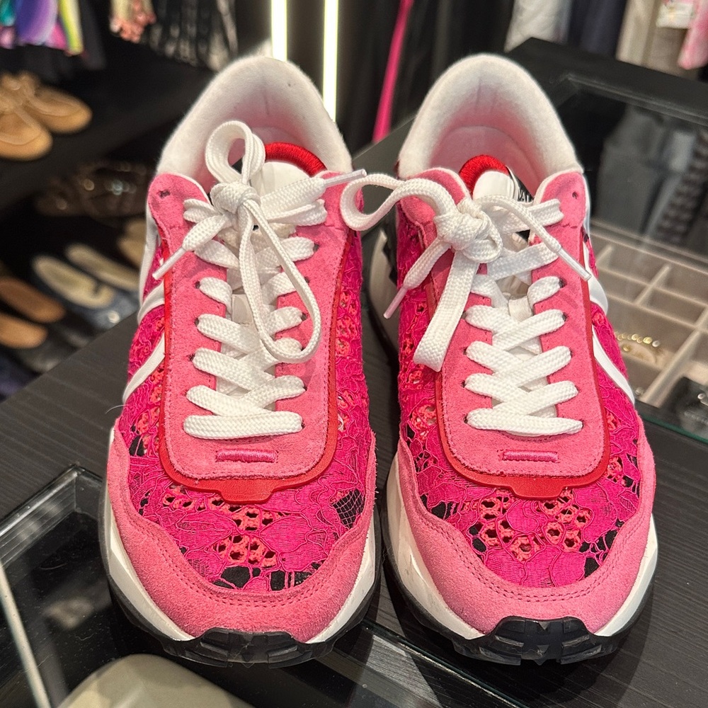 Women's Pink Lace Accent Sneakers - Valentino Garavani  Size 39.5